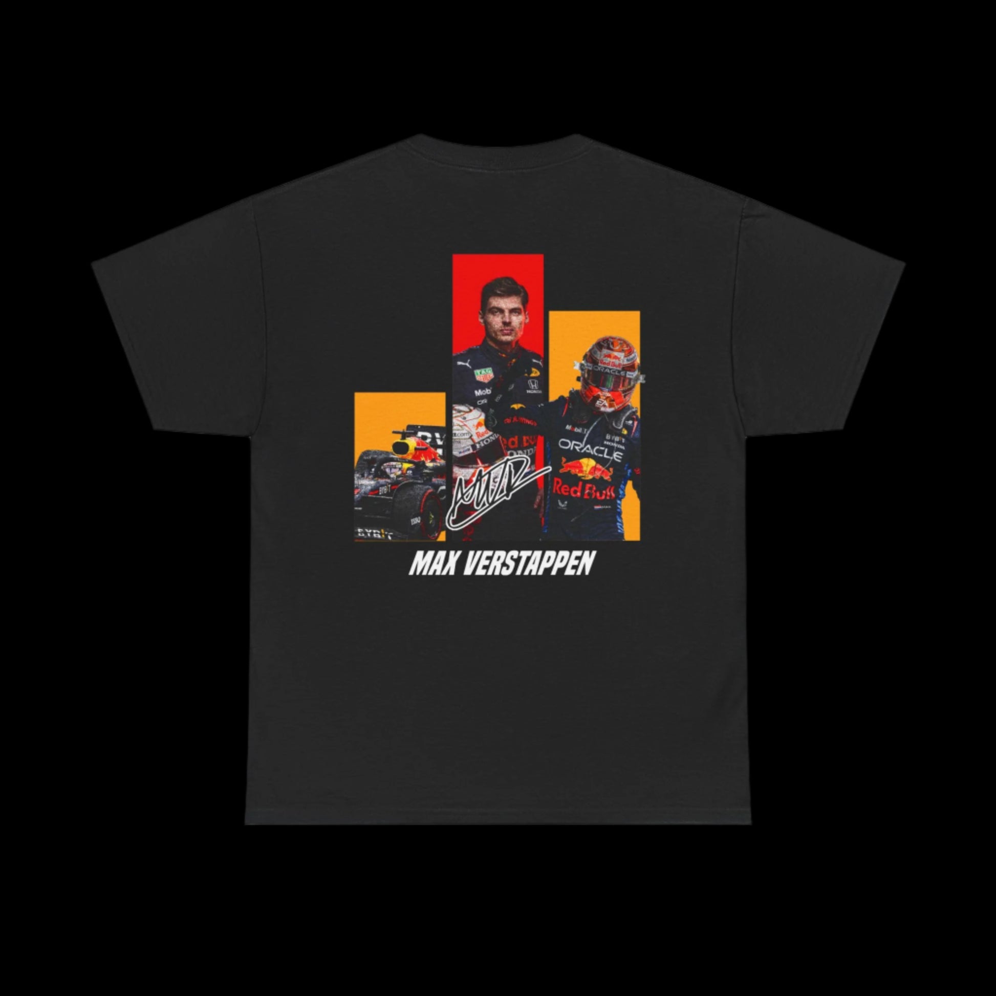Black t-shirt with Max Verstappen graphic design