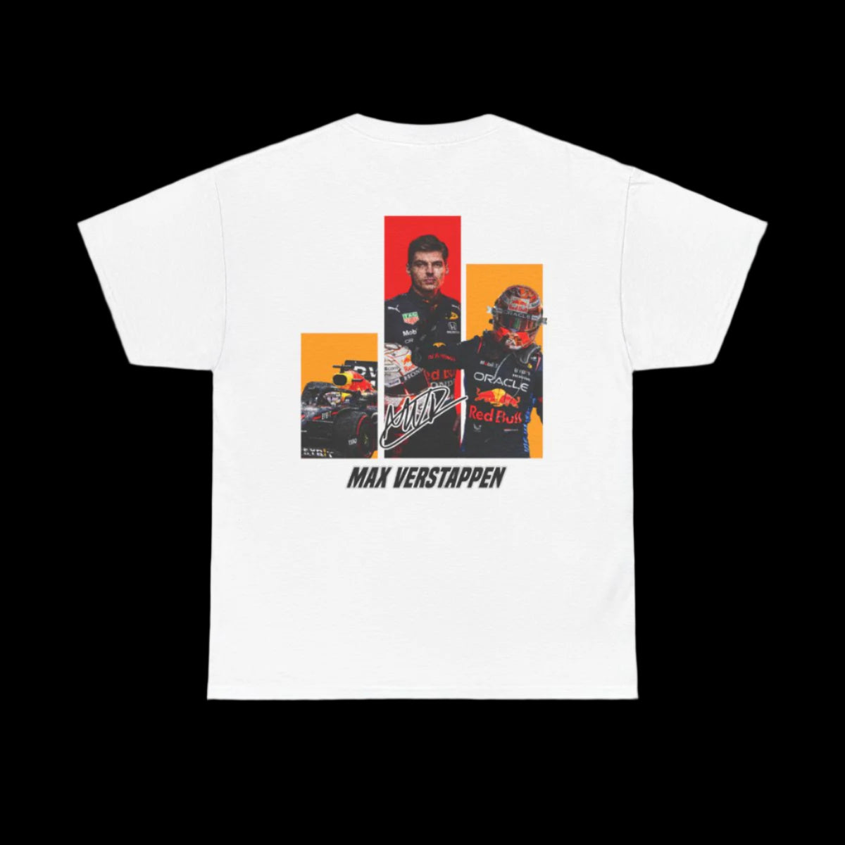 White t-shirt with Max Verstappen graphic design