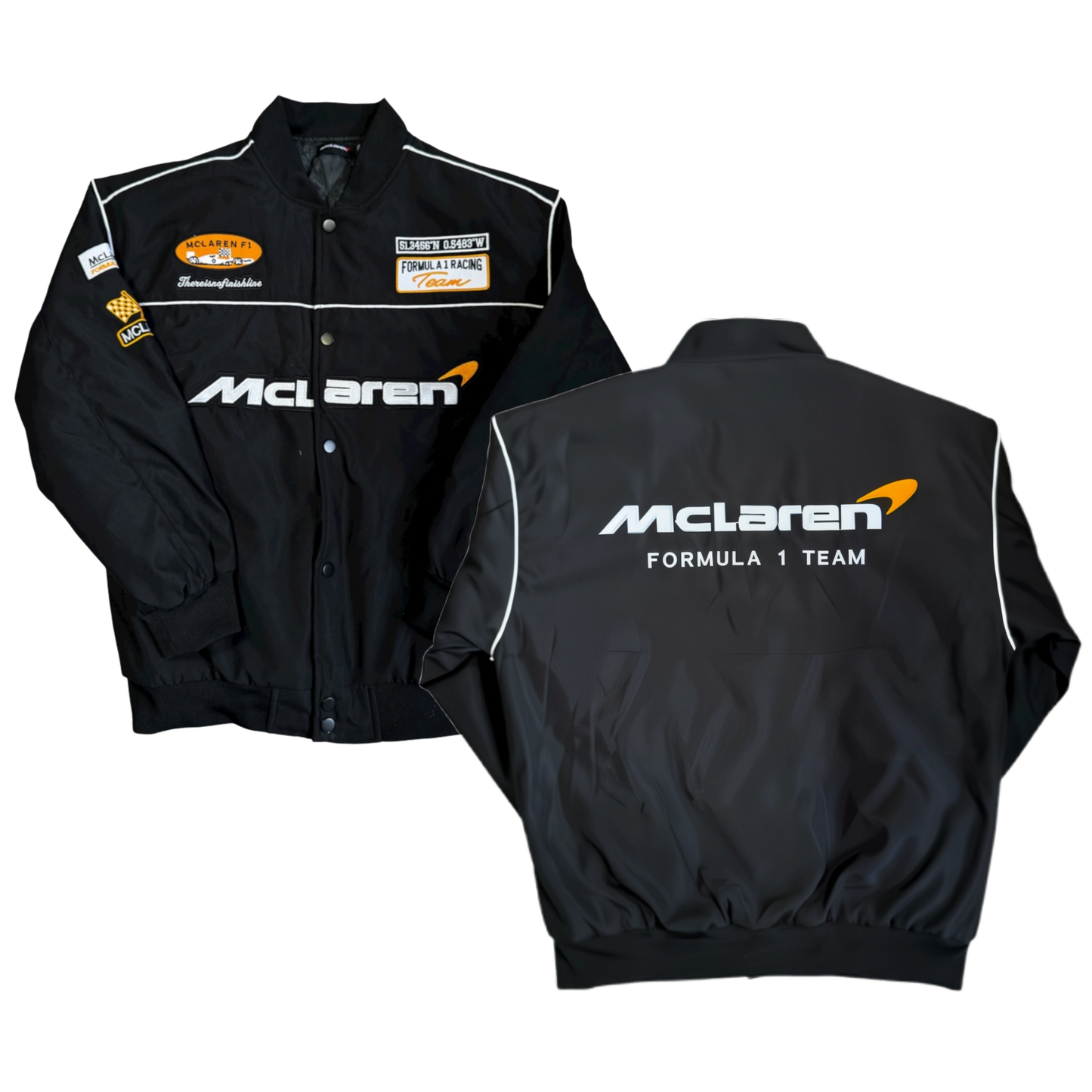 Black jacket with McLaren Formula 1 Team logos on a white background