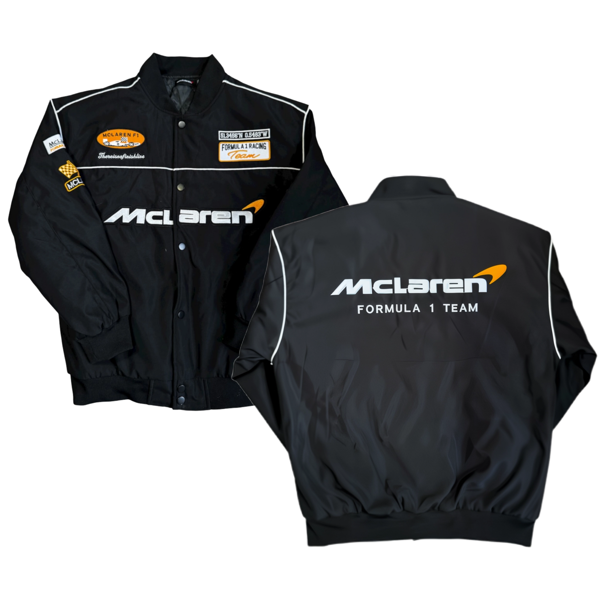 Black jacket with McLaren Formula 1 Team logos on a white background