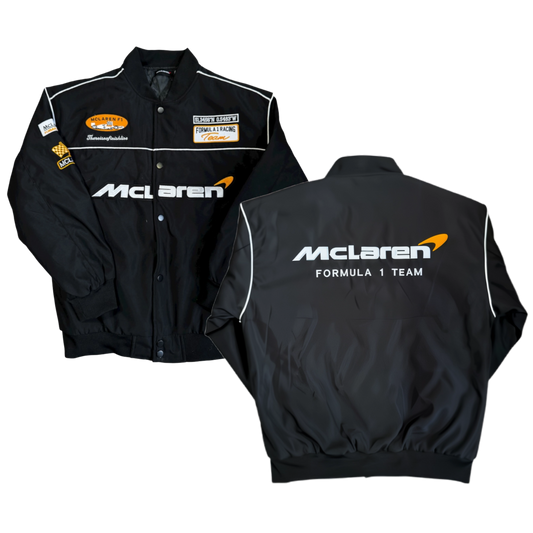 Black jacket with McLaren Formula 1 Team logos on a white background